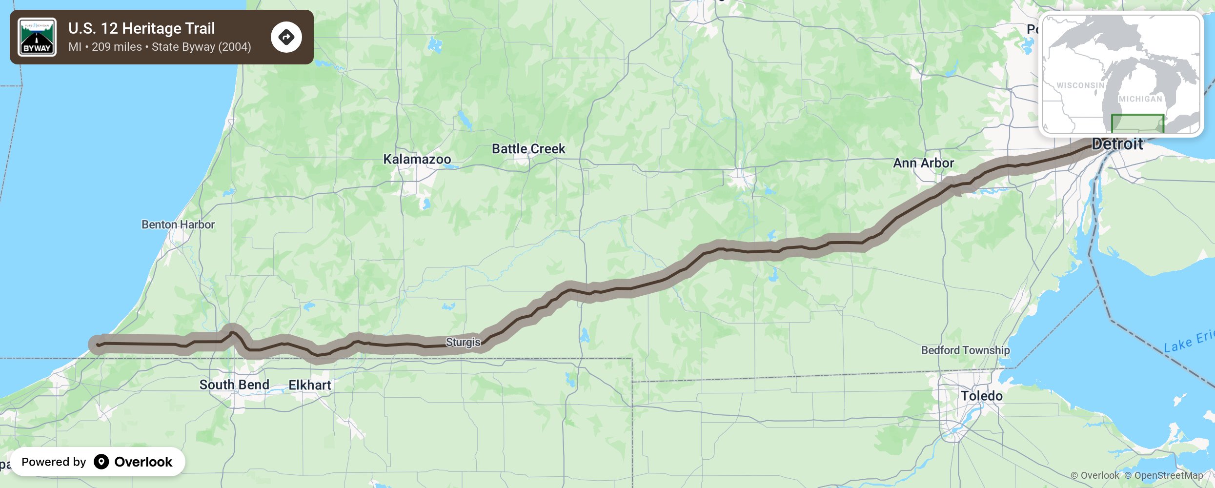 Map of U.S. 12 Heritage Trail - scenic route