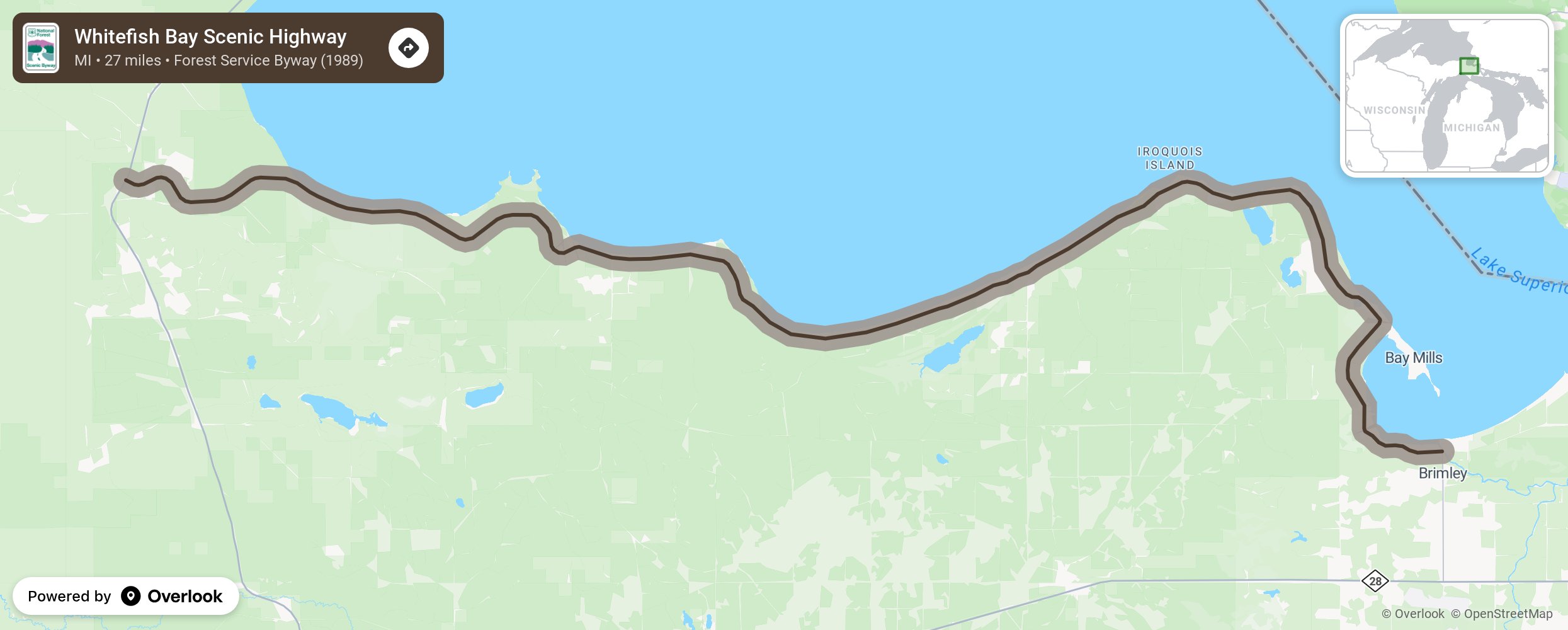 Map of Whitefish Bay Scenic Highway - scenic route