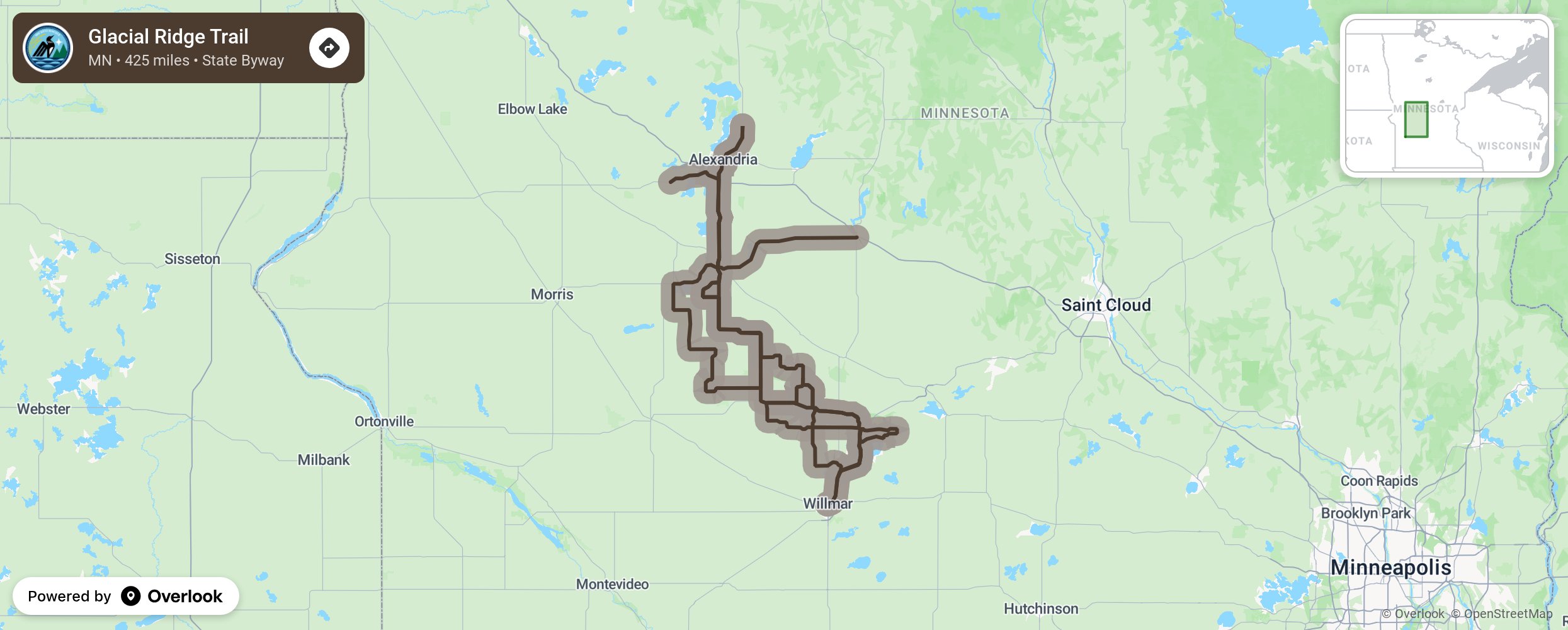 Map of Glacial Ridge Trail - scenic route