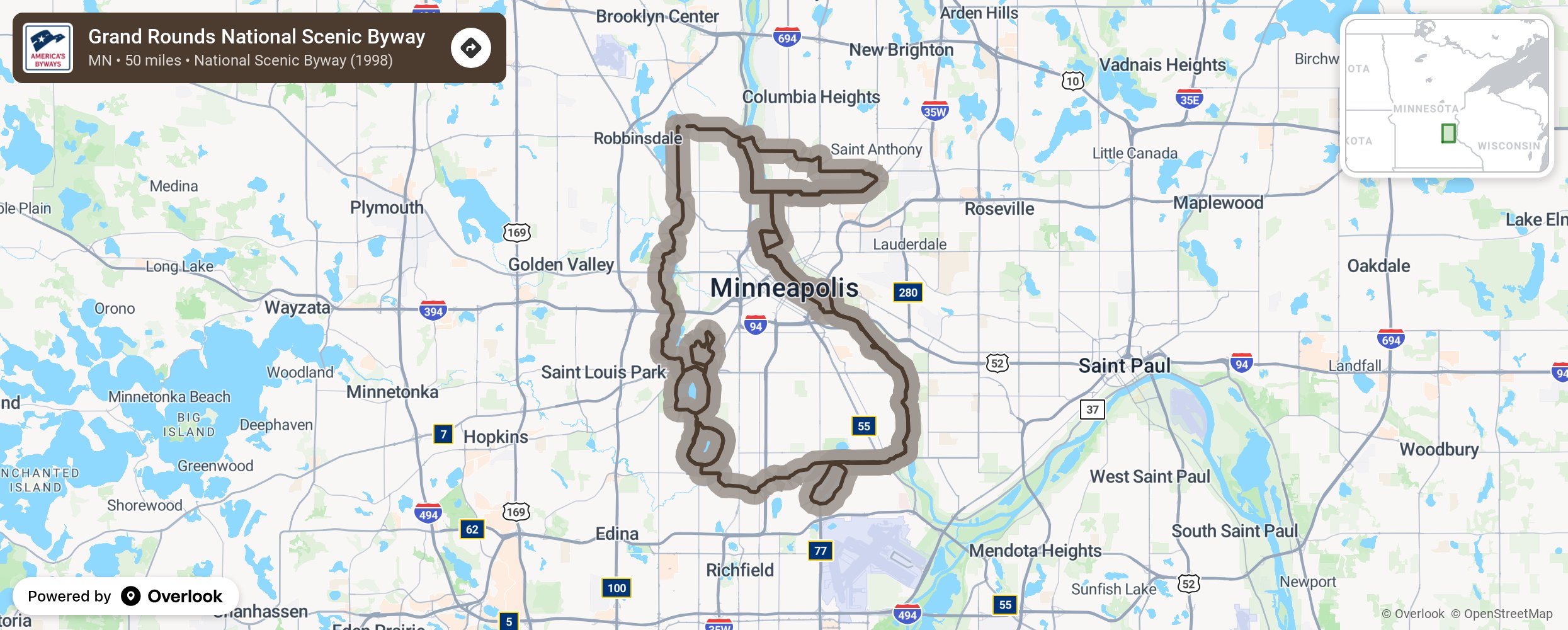 Map of Grand Rounds National Scenic Byway - scenic route