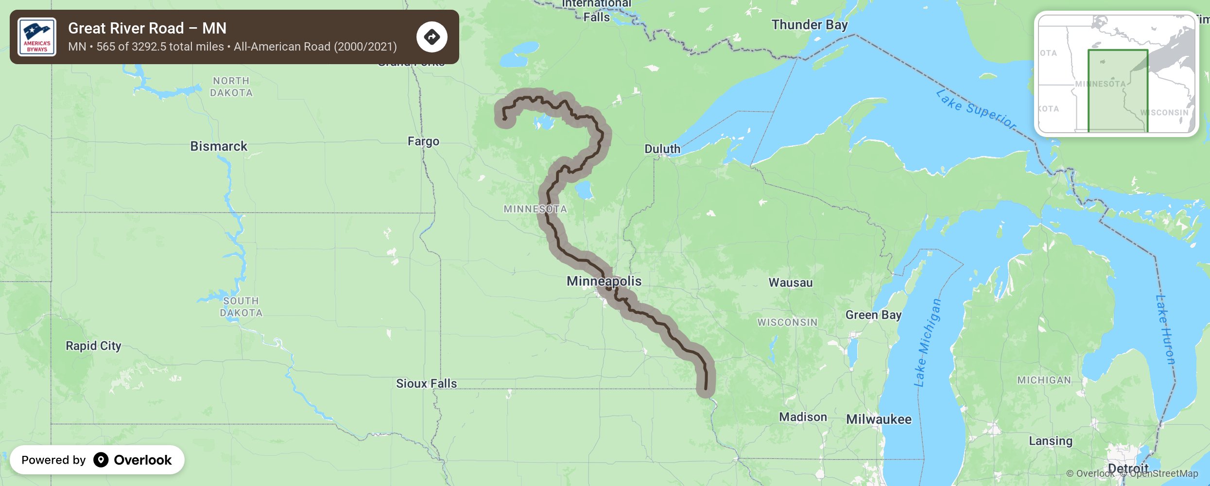 Map of Great River Road – MN - scenic route