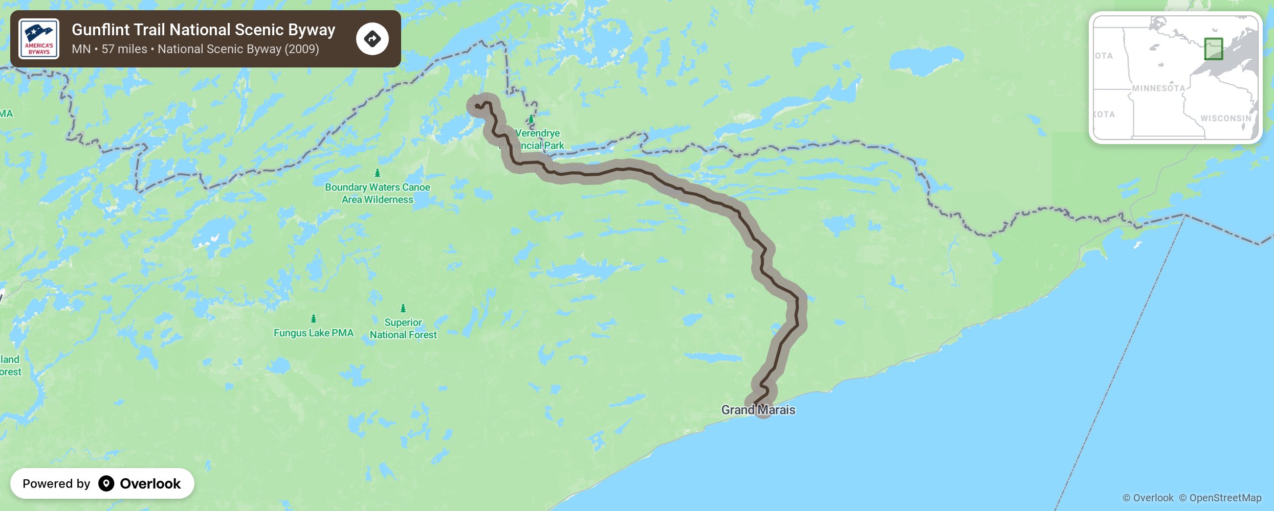 Map of Gunflint Trail National Scenic Byway - scenic route