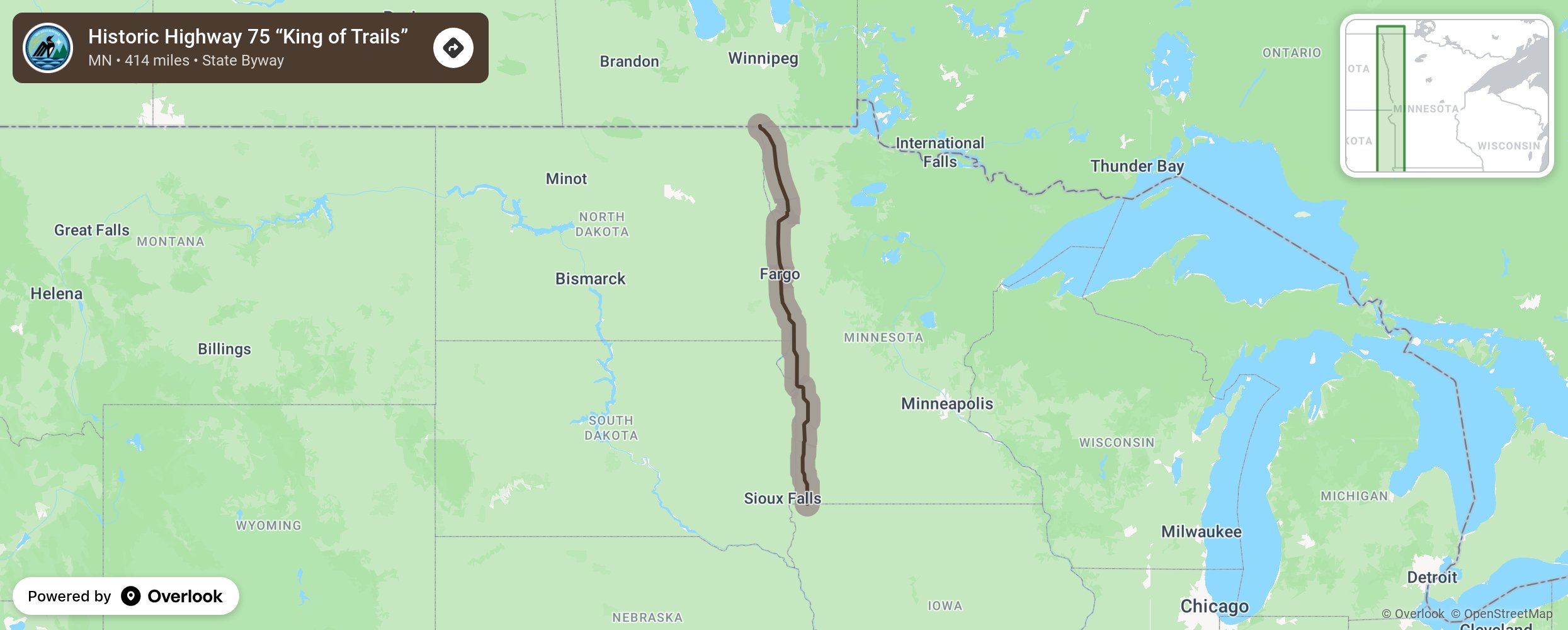 Map of Historic Highway 75 “King of Trails” - scenic route