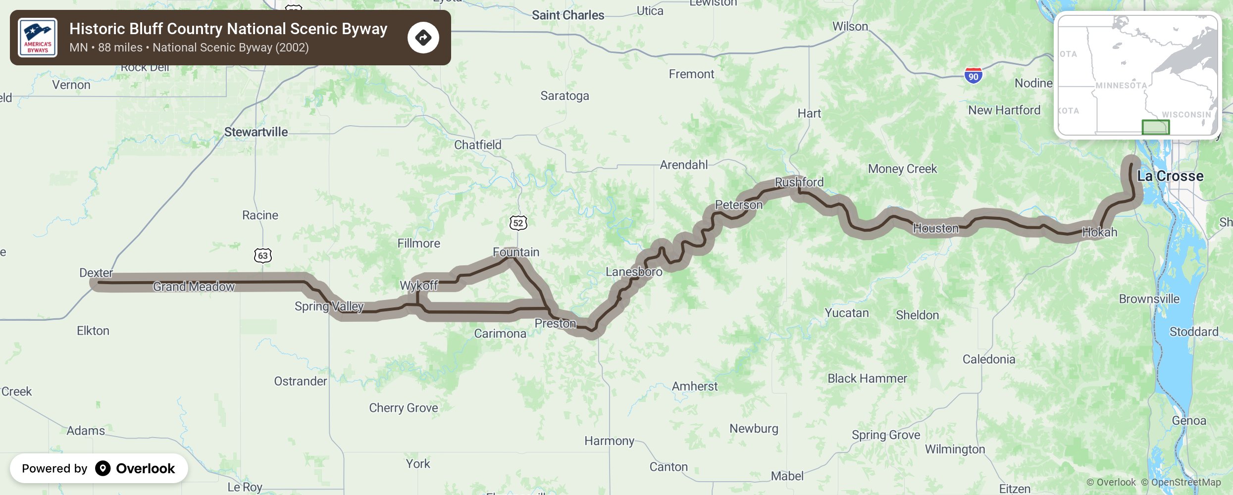 Map of Historic Bluff Country National Scenic Byway - scenic route