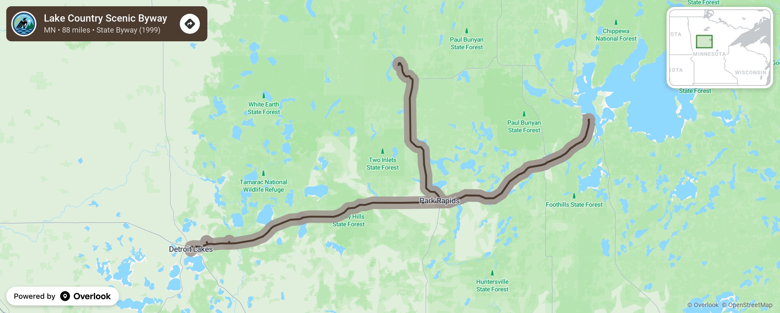 Map of Lake Country Scenic Byway - scenic route