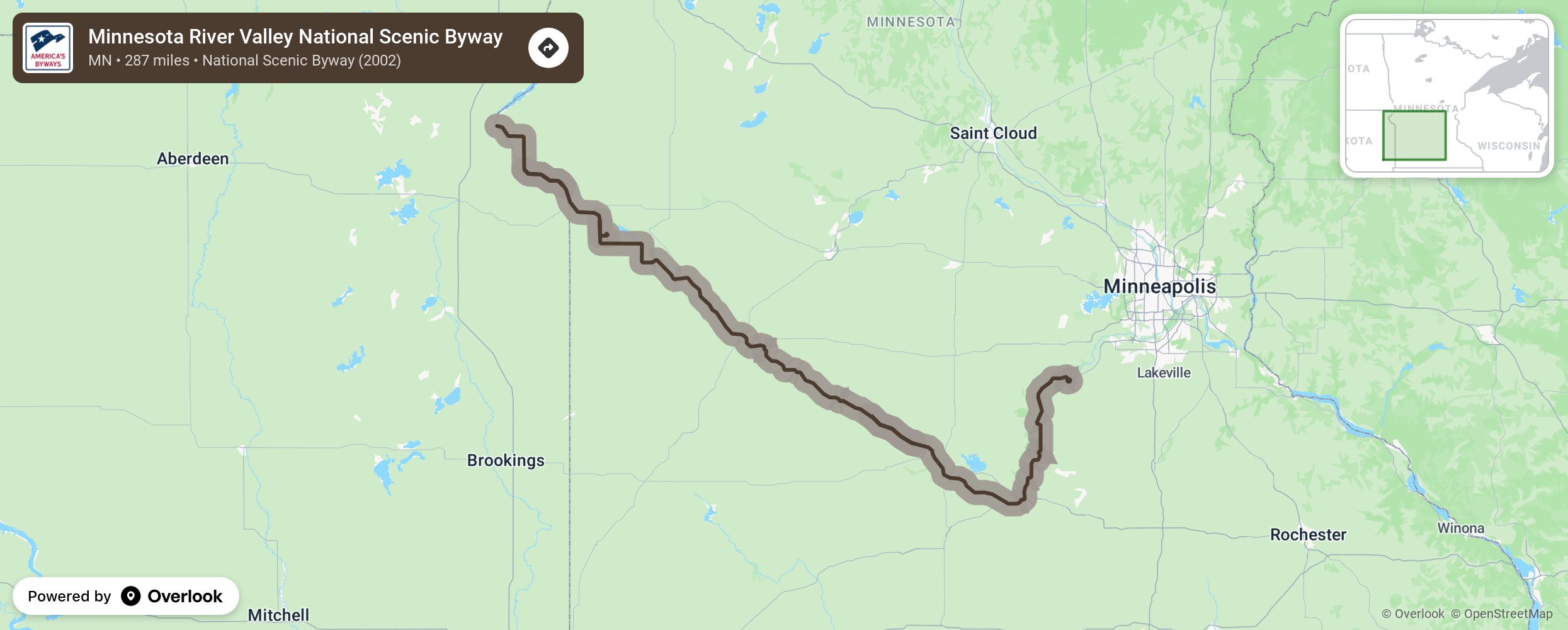 Map of Minnesota River Valley National Scenic Byway - scenic route