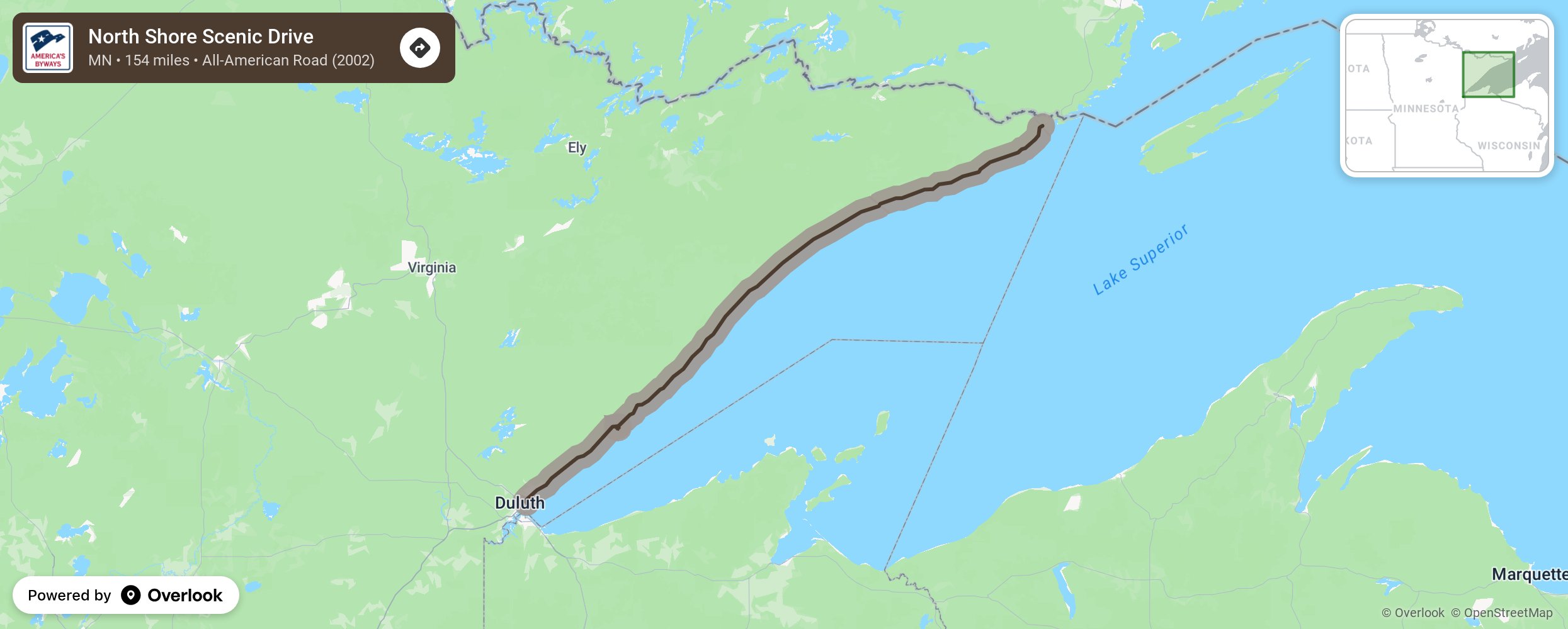 Map of North Shore Scenic Drive - scenic route