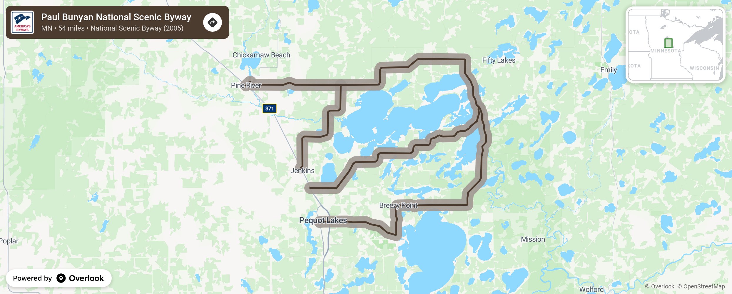 Map of Paul Bunyan National Scenic Byway - scenic route