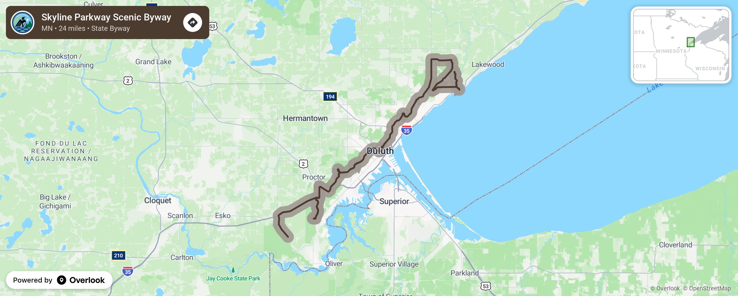 Map of Skyline Parkway Scenic Byway - scenic route