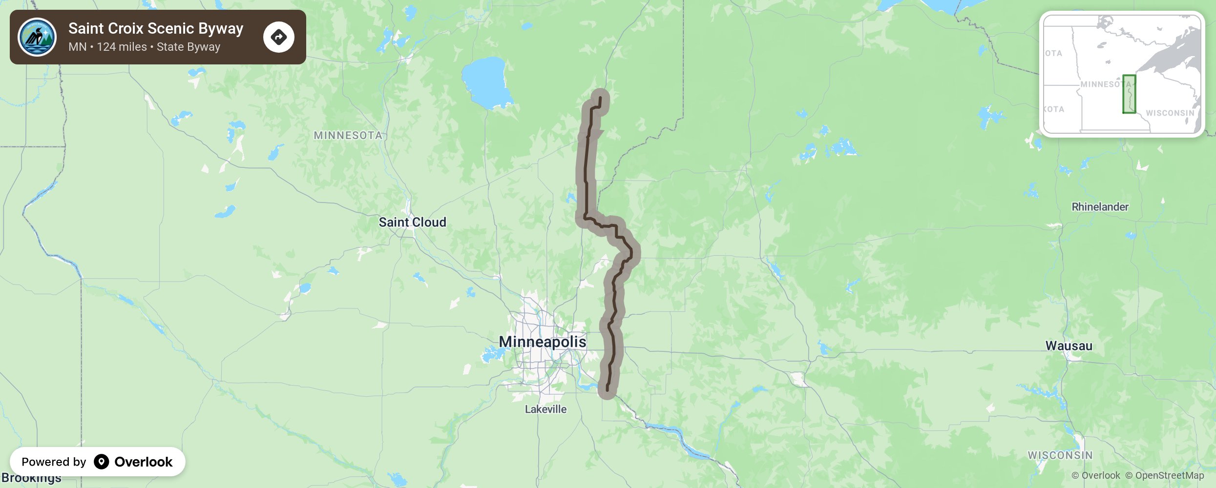 Map of Saint Croix Scenic Byway - scenic route