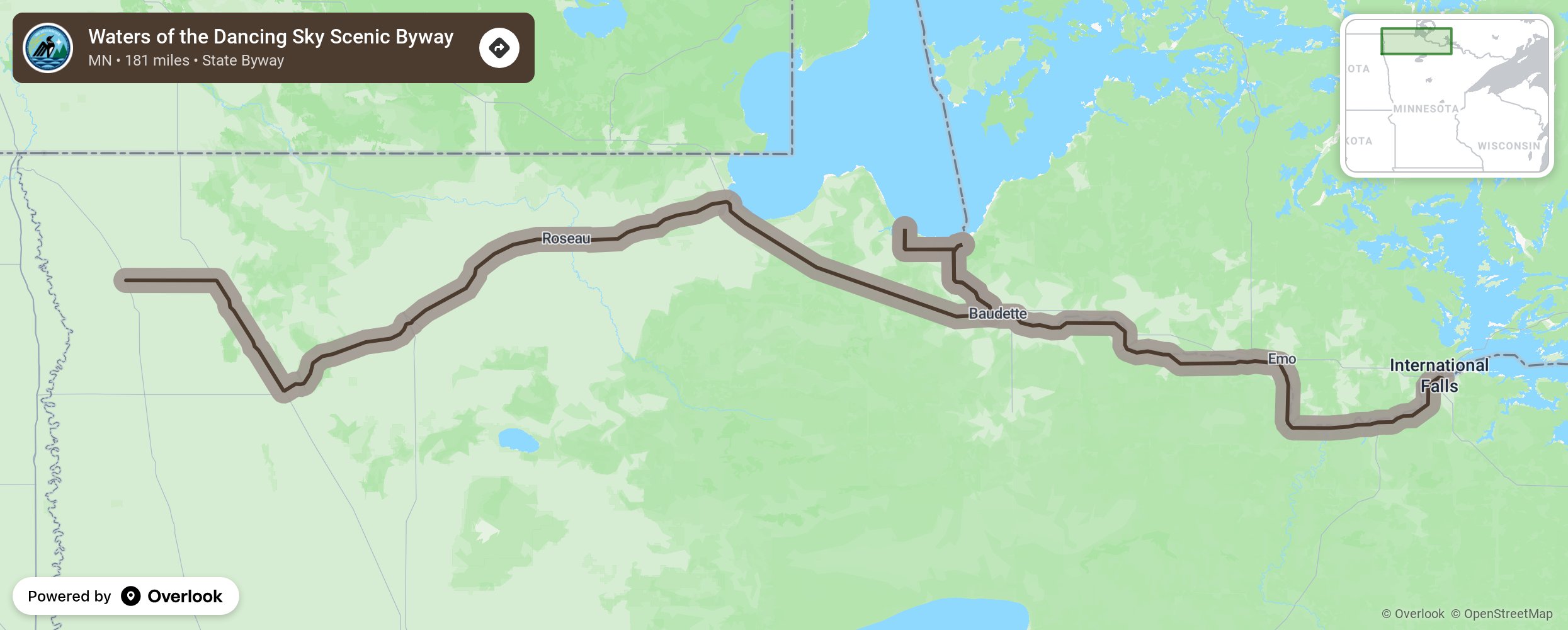 Map of Waters of the Dancing Sky Scenic Byway - scenic route