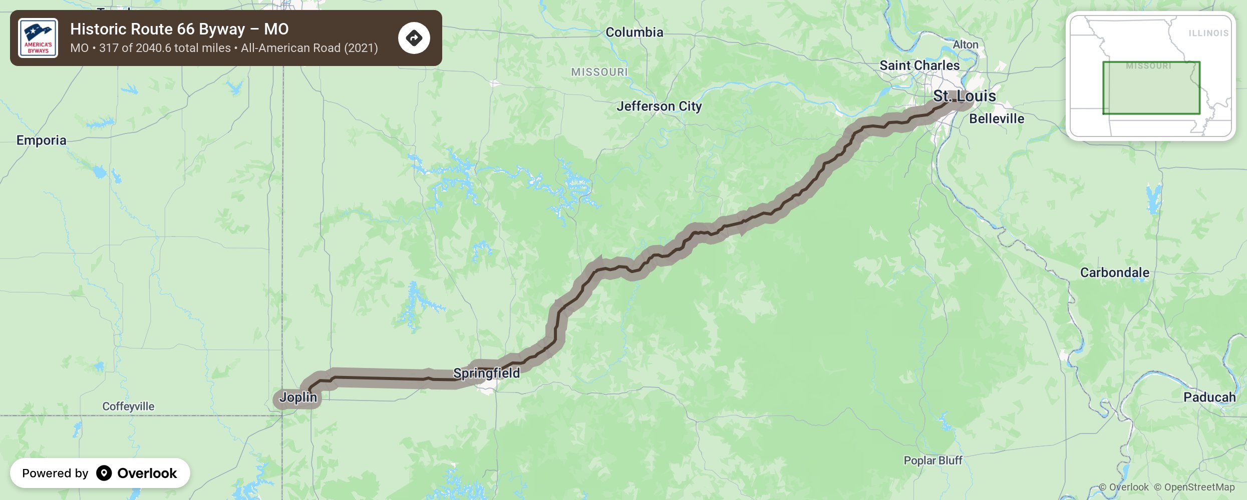 Map of Historic Route 66 Byway – MO - scenic route