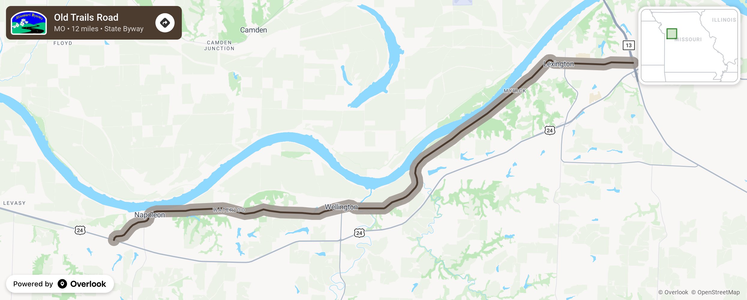 Map of Old Trails Road - scenic route