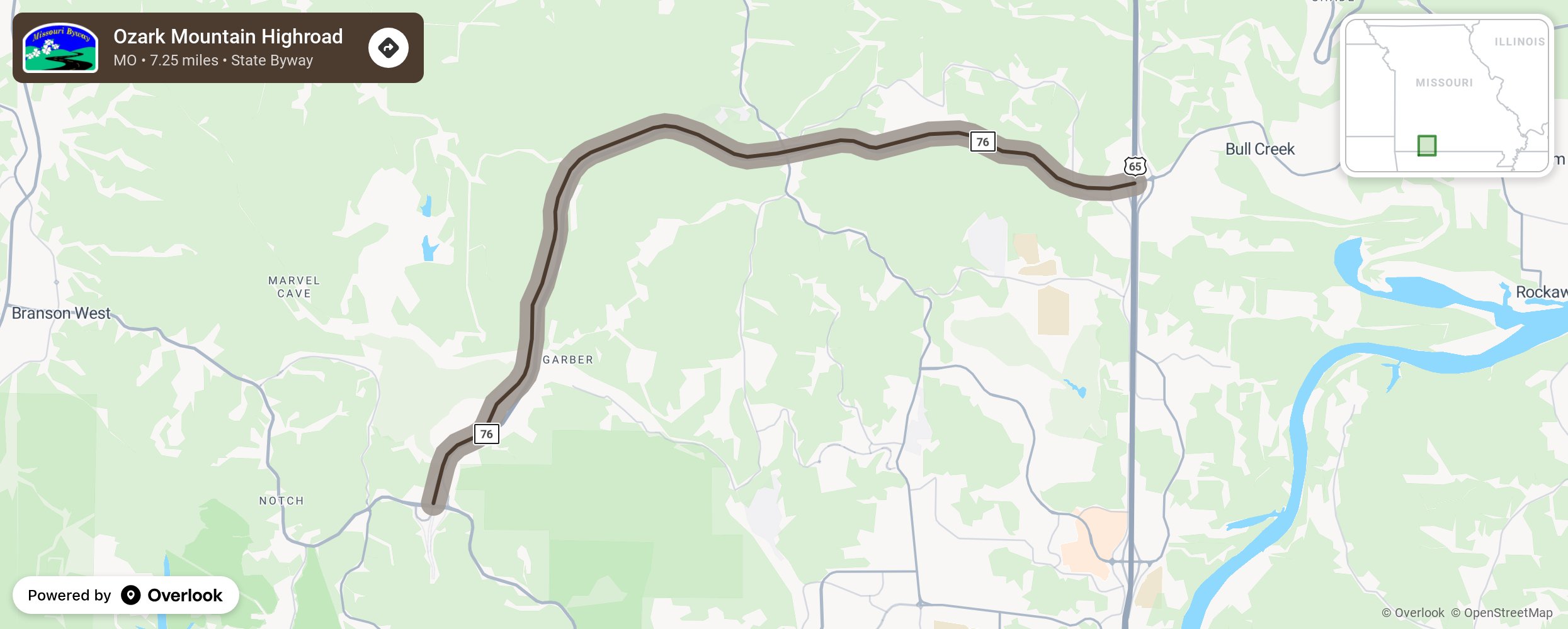 Map of Ozark Mountain Highroad - scenic route