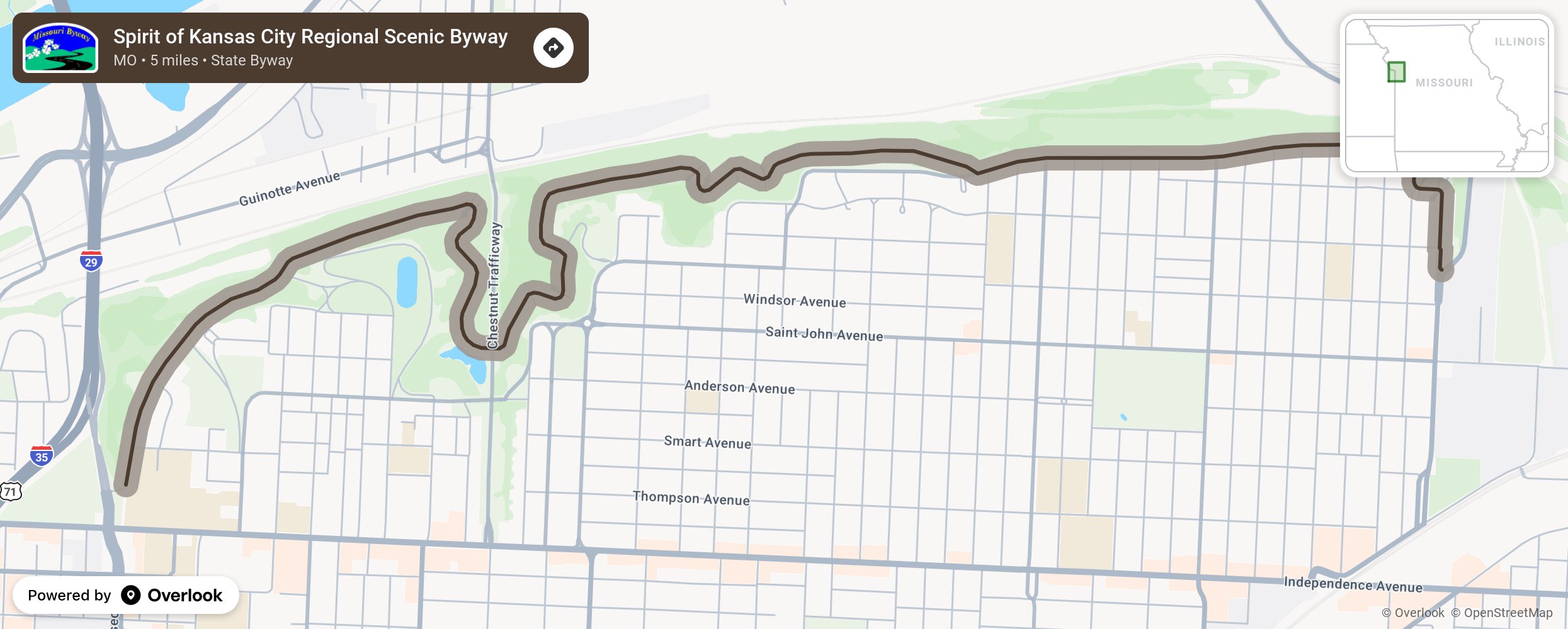 Map of Spirit of Kansas City Regional Scenic Byway - scenic route