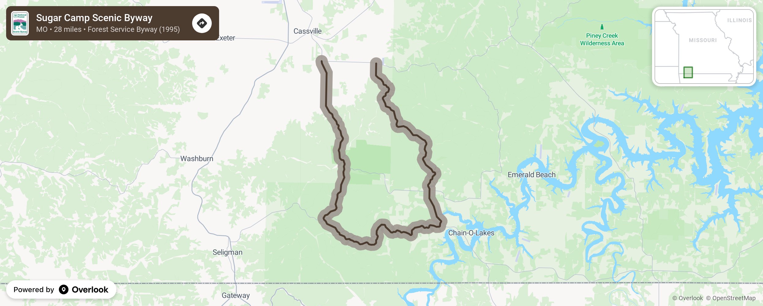 Map of Sugar Camp Scenic Byway - scenic route