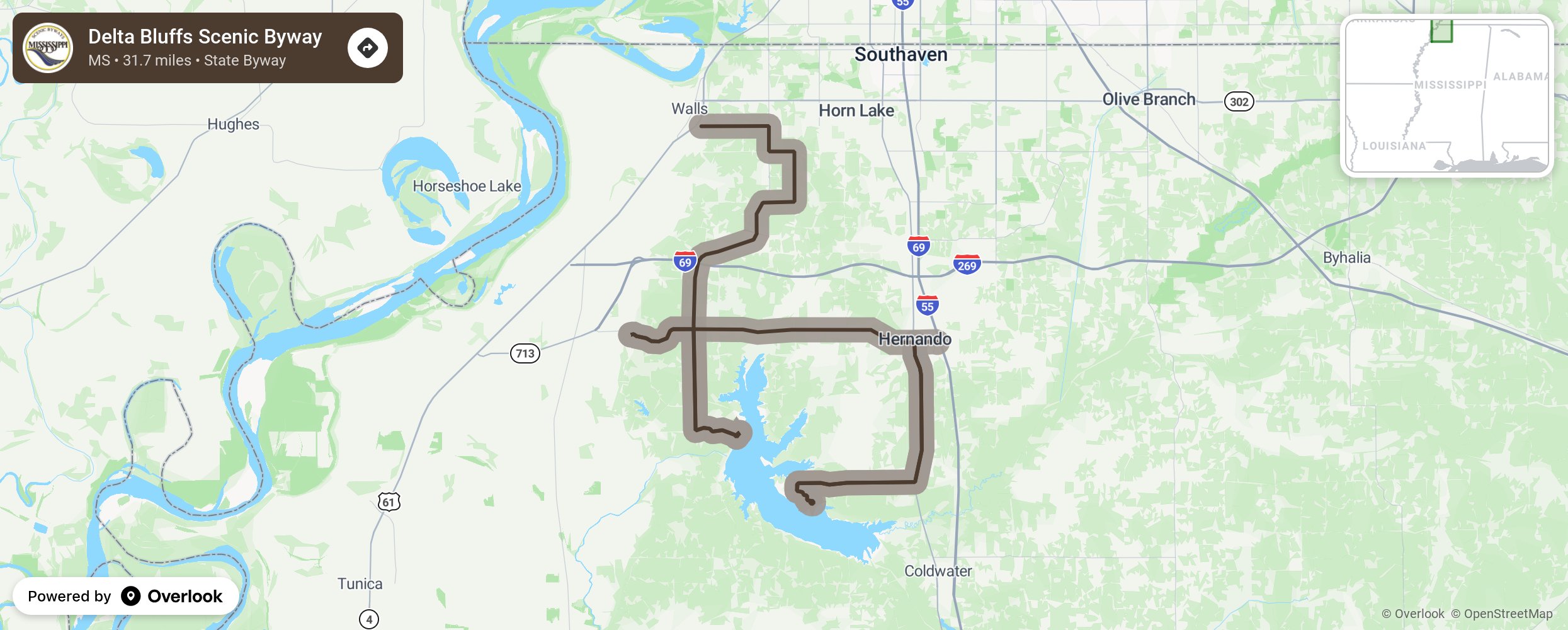 Map of Delta Bluffs Scenic Byway - scenic route