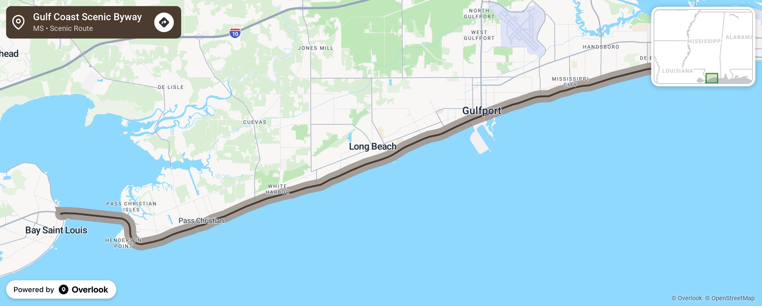 Map of Gulf Coast Scenic Byway - scenic route