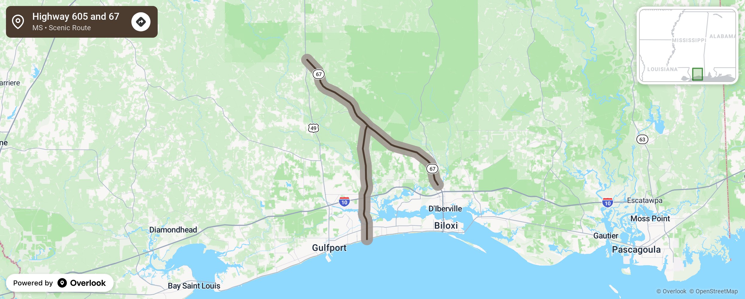 Map of Highway 605 and 67 - scenic route