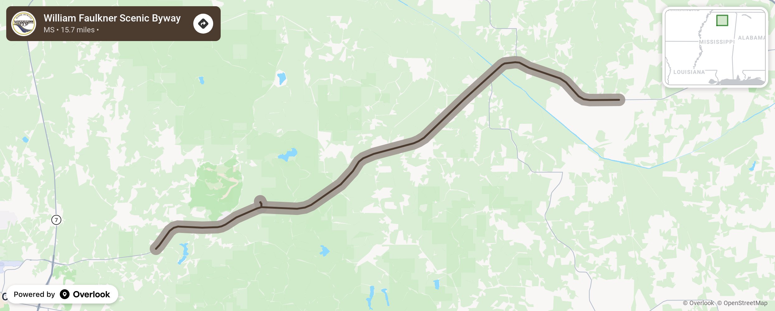 Map of William Faulkner Scenic Byway - scenic route