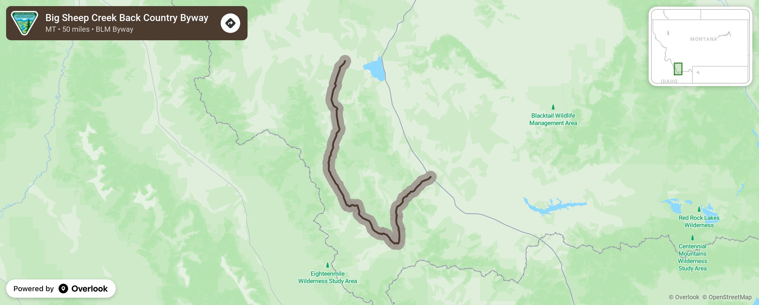 Map of Big Sheep Creek Back Country Byway - scenic route