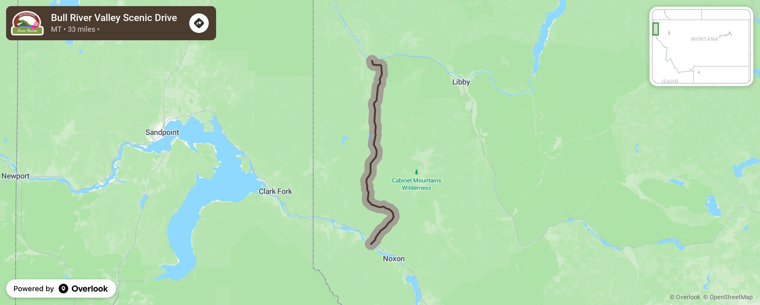 Map of Bull River Valley Scenic Drive - scenic route