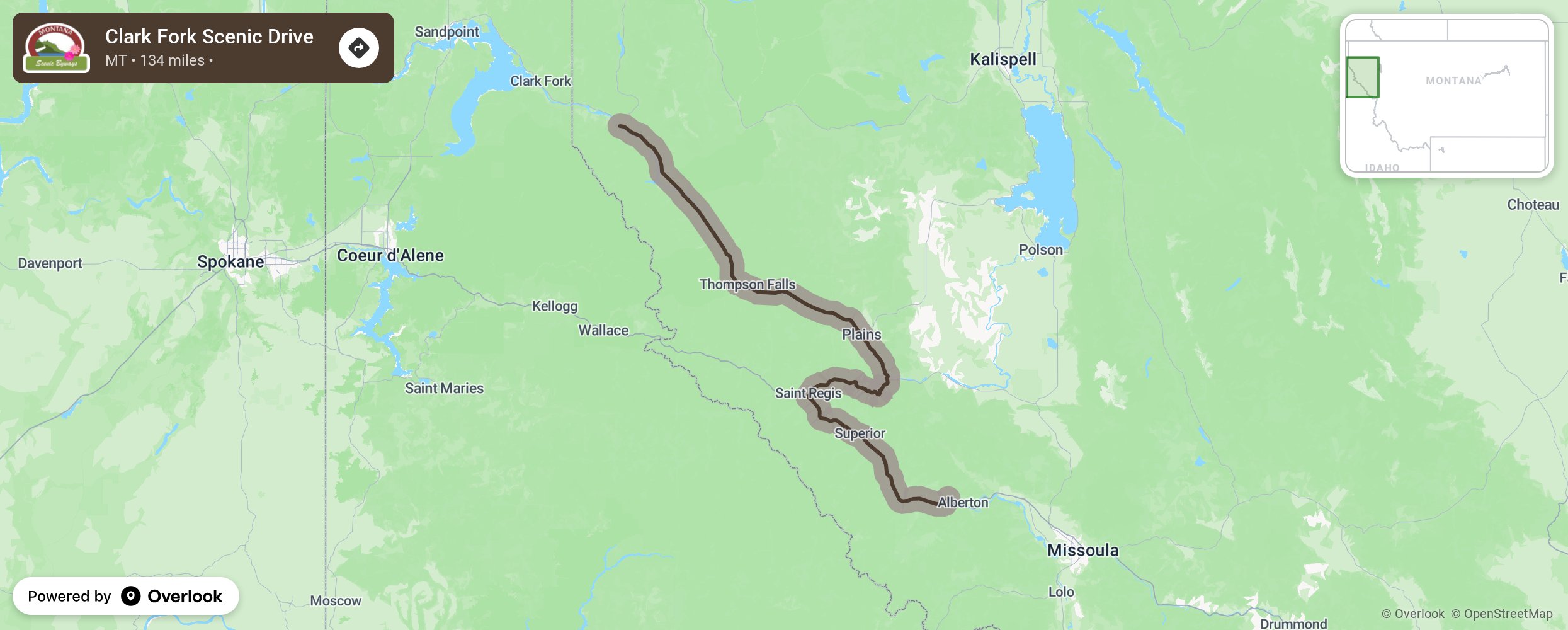 Map of Clark Fork Scenic Drive - scenic route