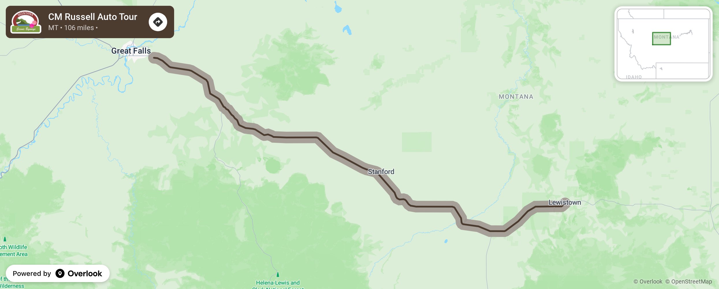 Map of CM Russell Auto Tour - scenic route