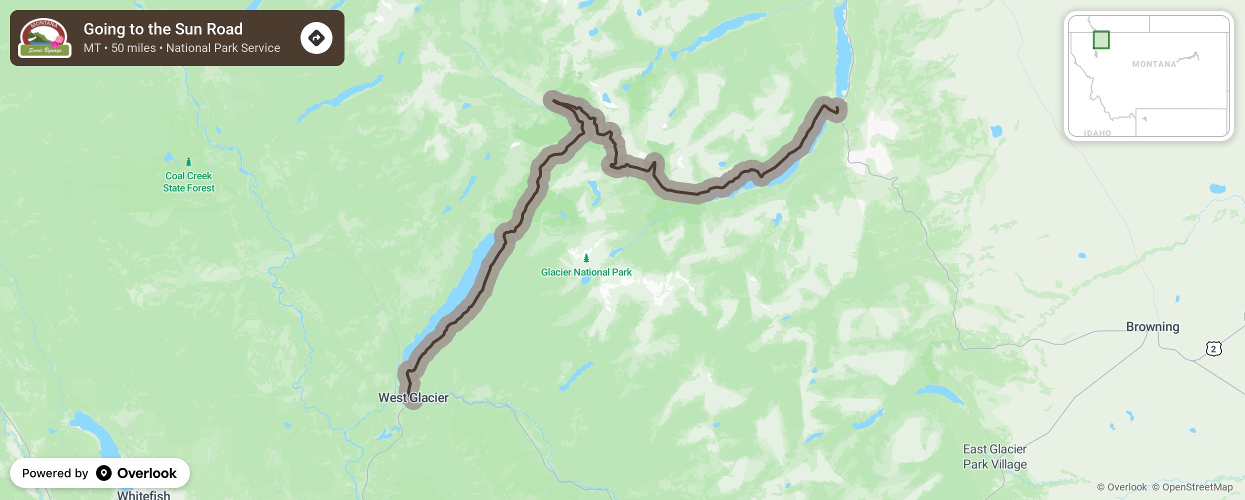 Map of Going to the Sun Road - scenic route