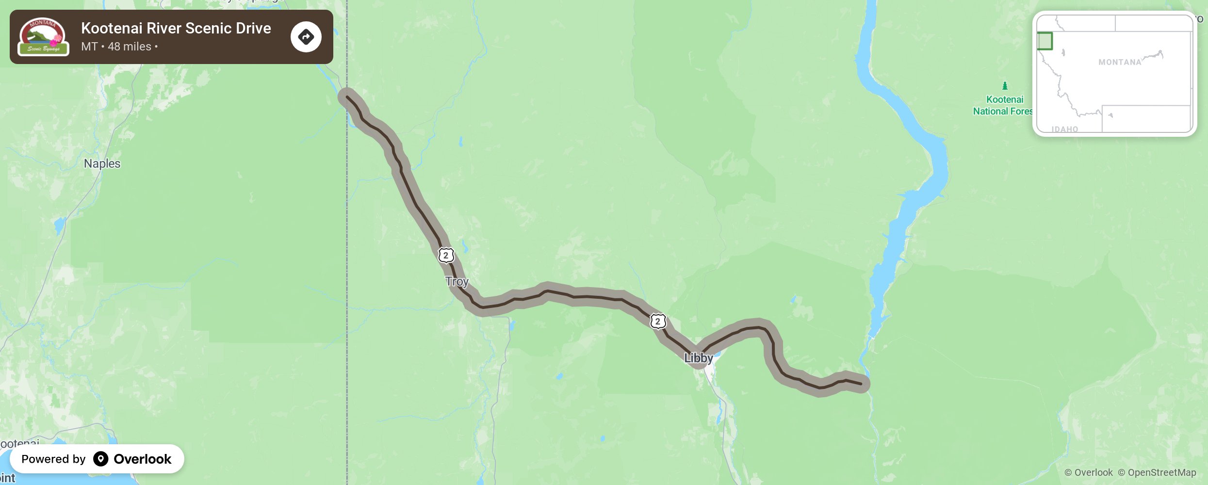 Map of Kootenai River Scenic Drive - scenic route