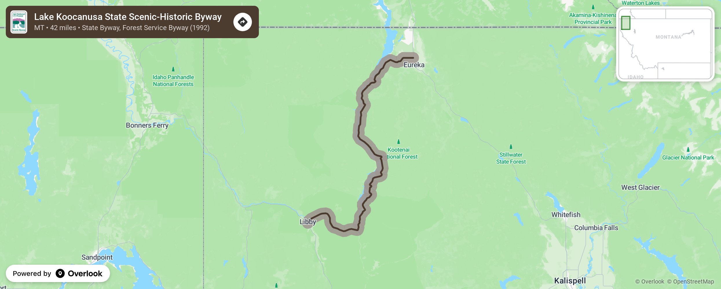 Map of Lake Koocanusa State Scenic-Historic Byway - scenic route