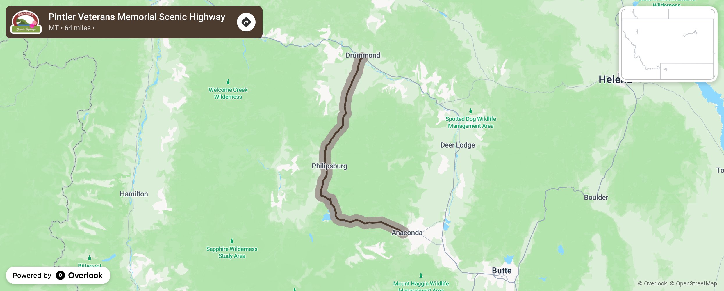 Map of Pintler Veterans Memorial Scenic Highway - scenic route