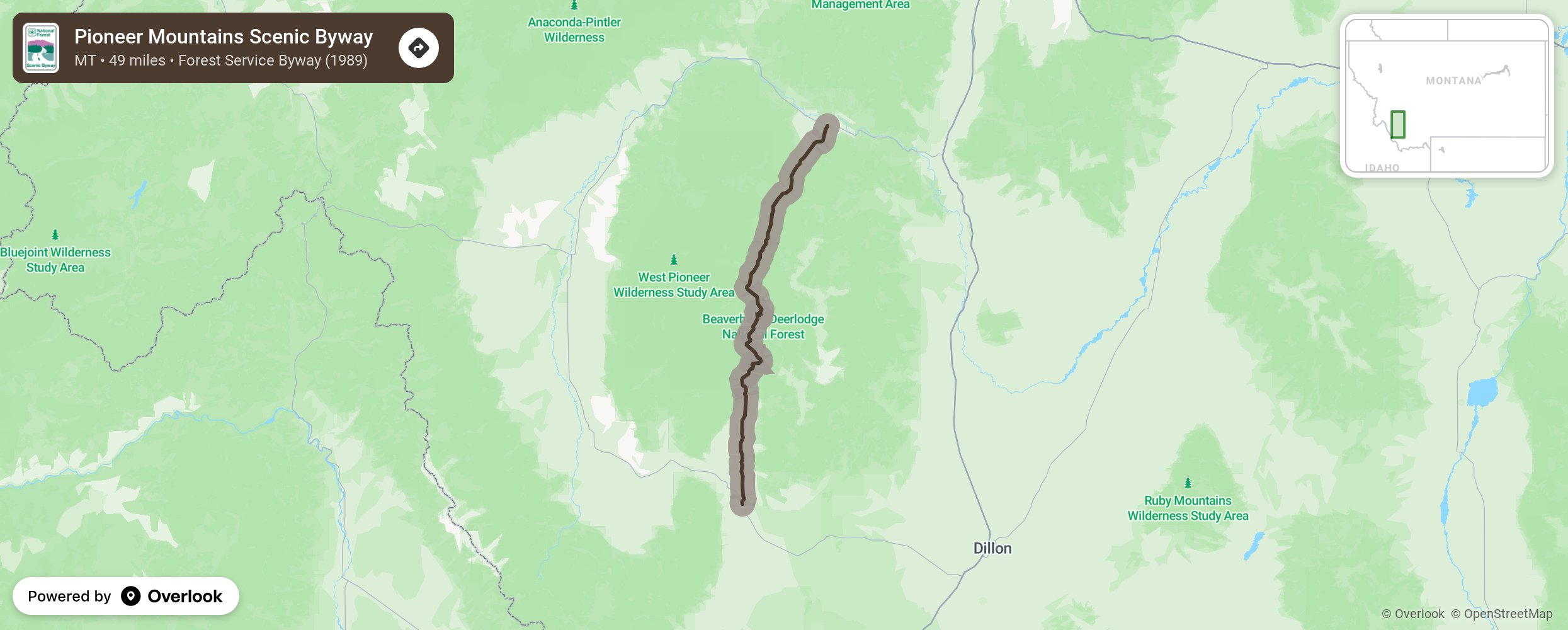 Map of Pioneer Mountains Scenic Byway - scenic route