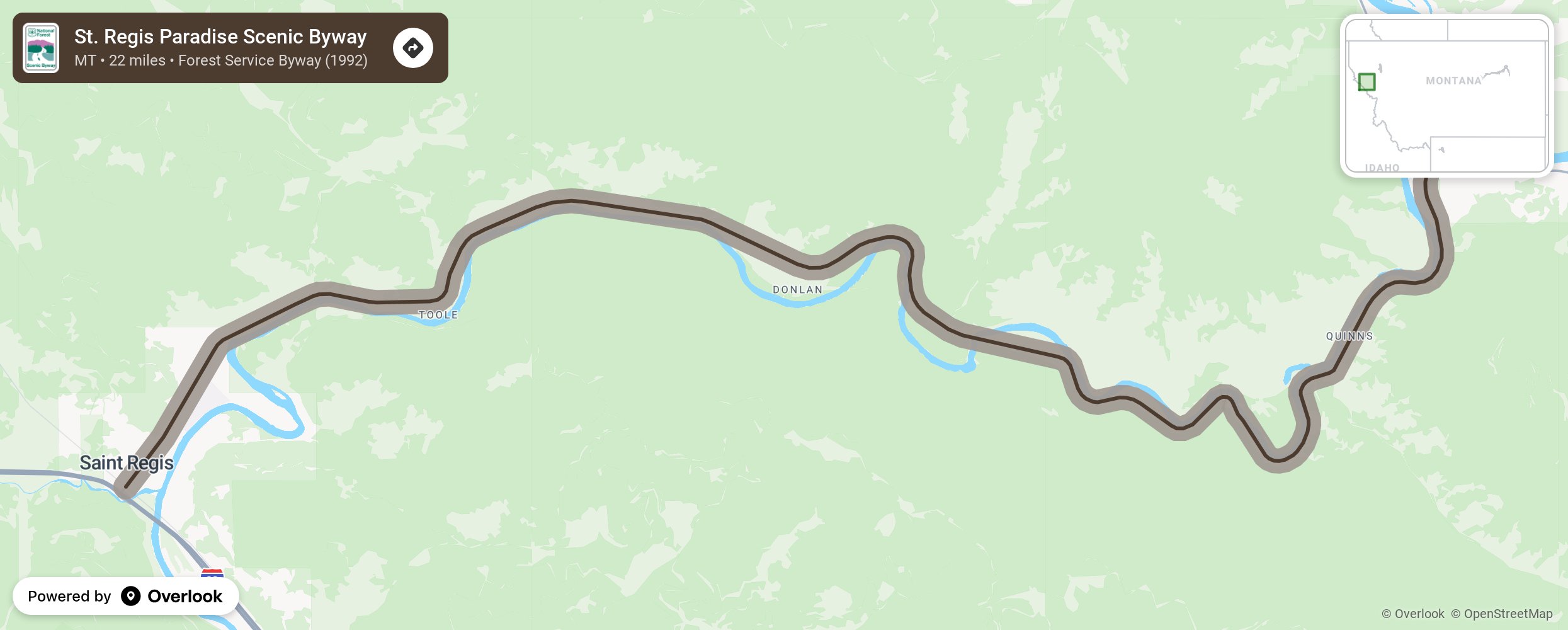 Map of St. Regis Paradise Scenic Byway - scenic route