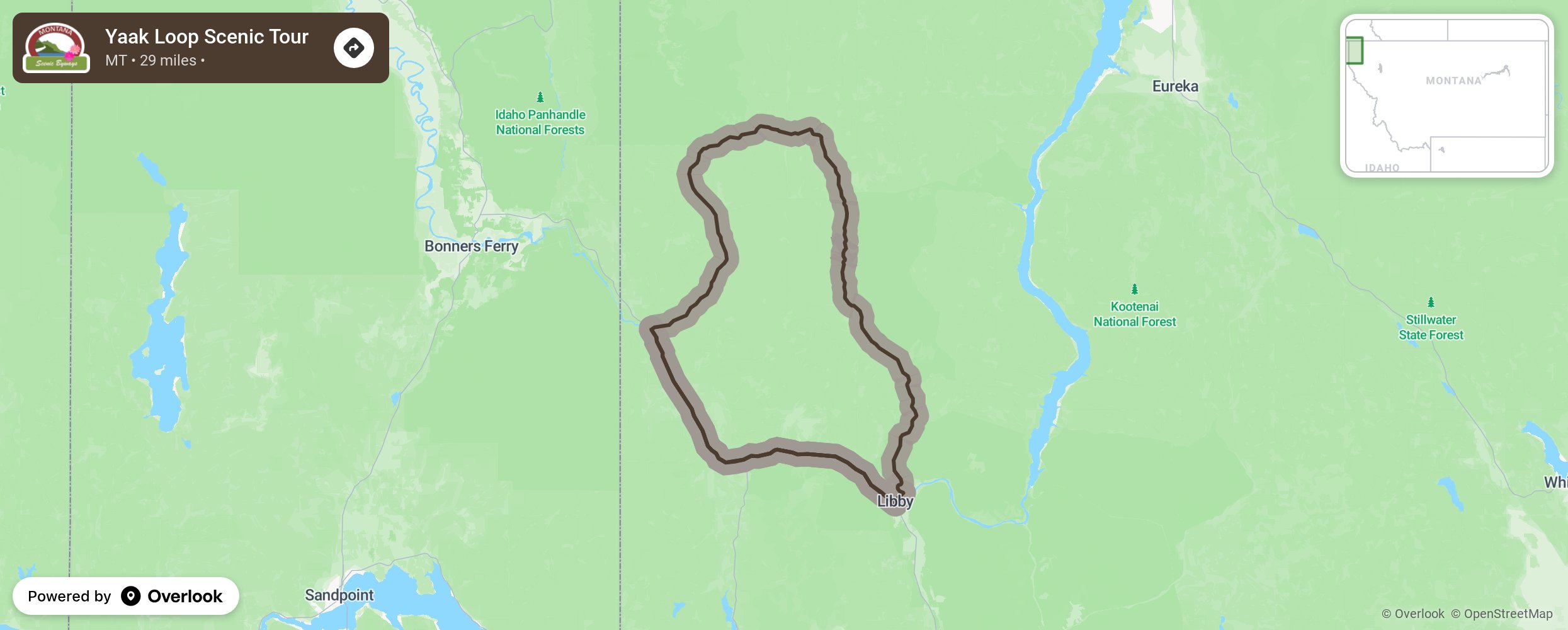 Map of Yaak Loop Scenic Tour - scenic route