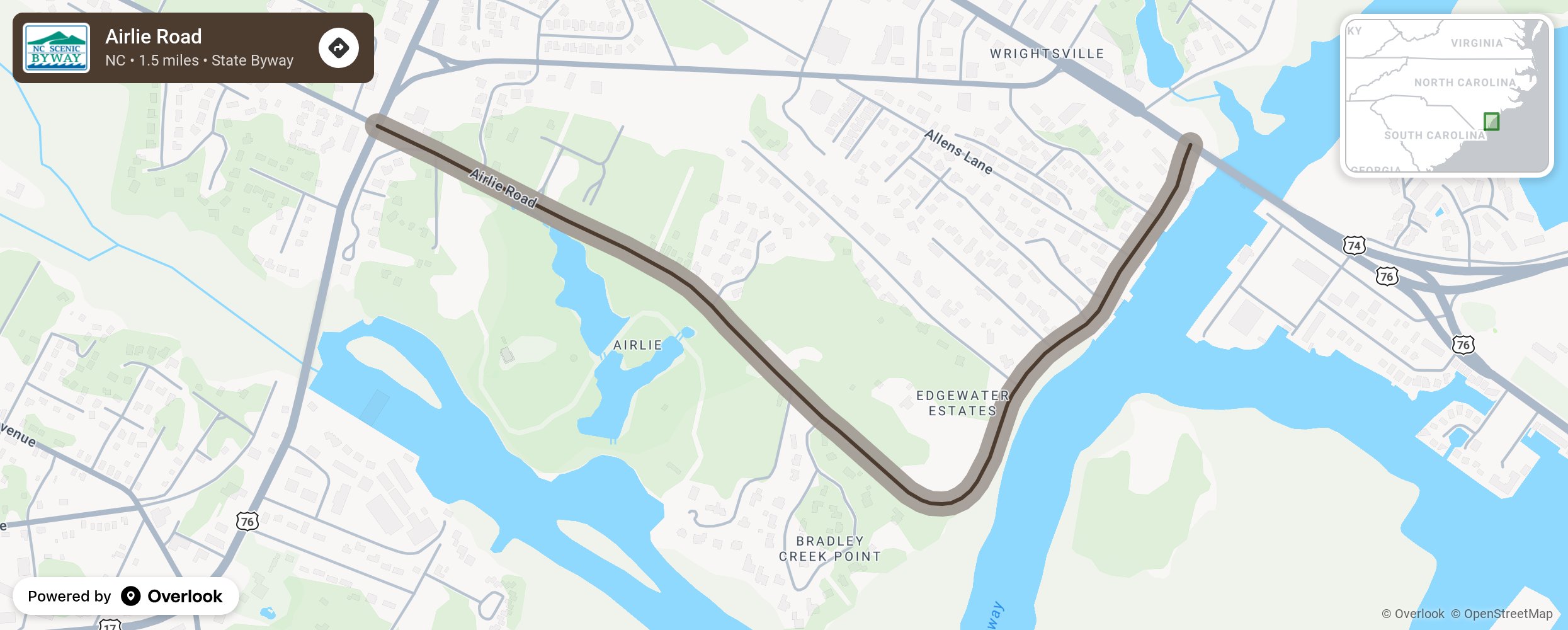 Map of Airlie Road - scenic route