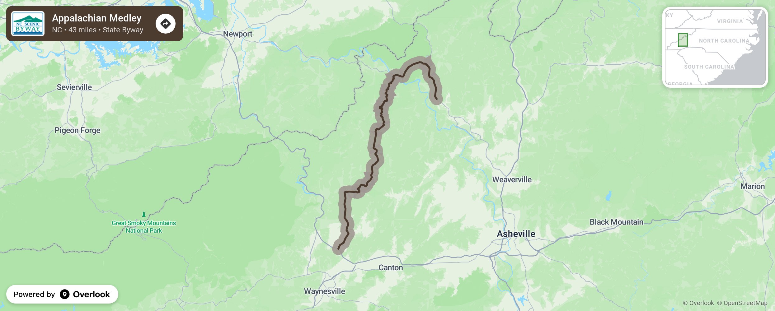 Map of Appalachian Medley - scenic route