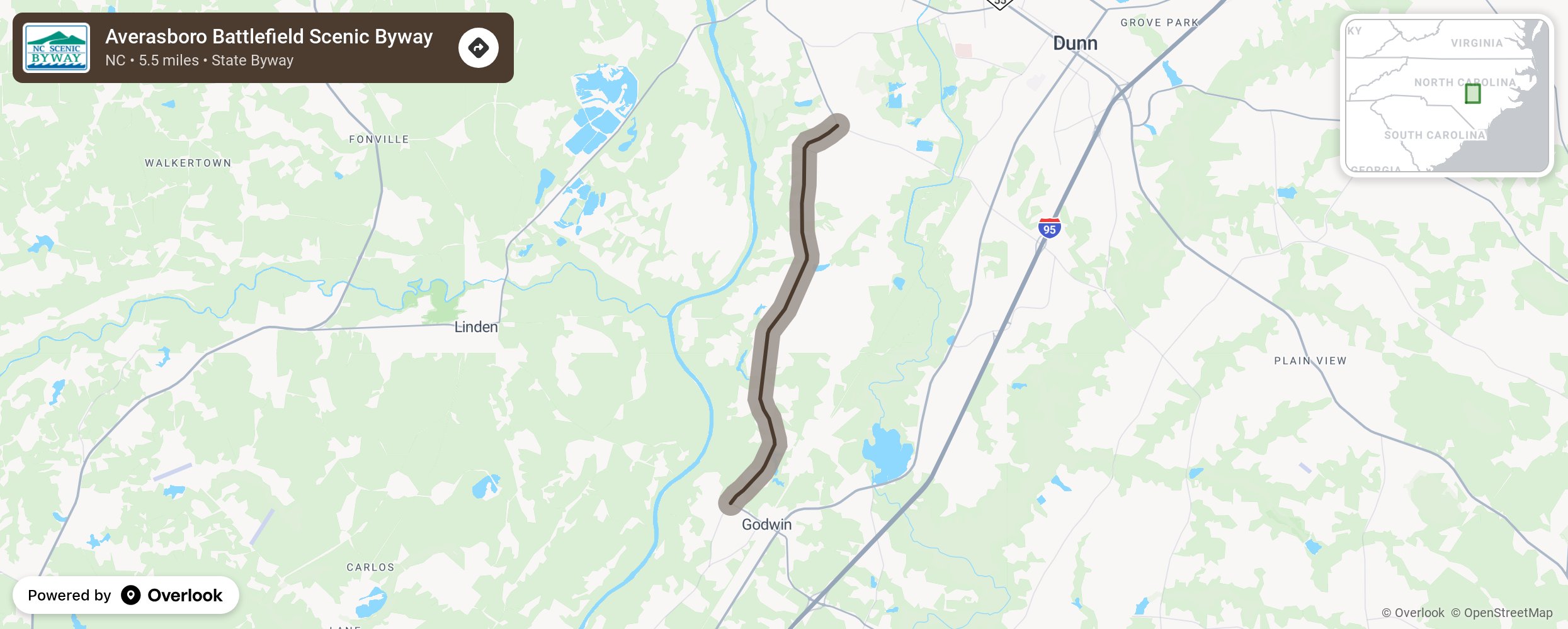 Map of Averasboro Battlefield Scenic Byway - scenic route