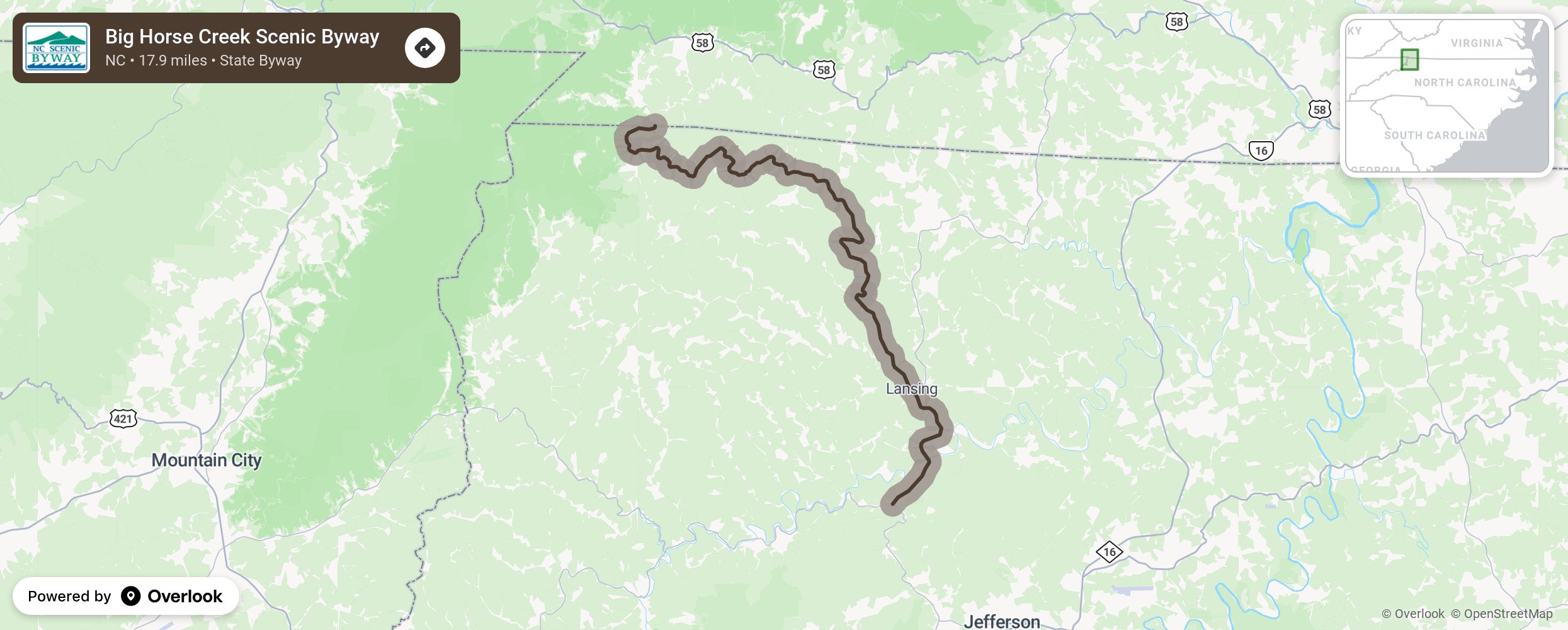 Map of Big Horse Creek Scenic Byway - scenic route