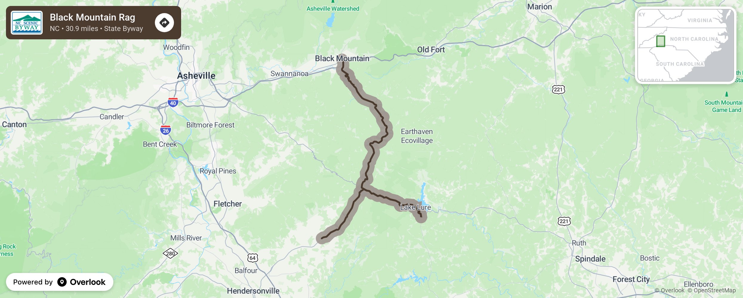 Map of Black Mountain Rag - scenic route