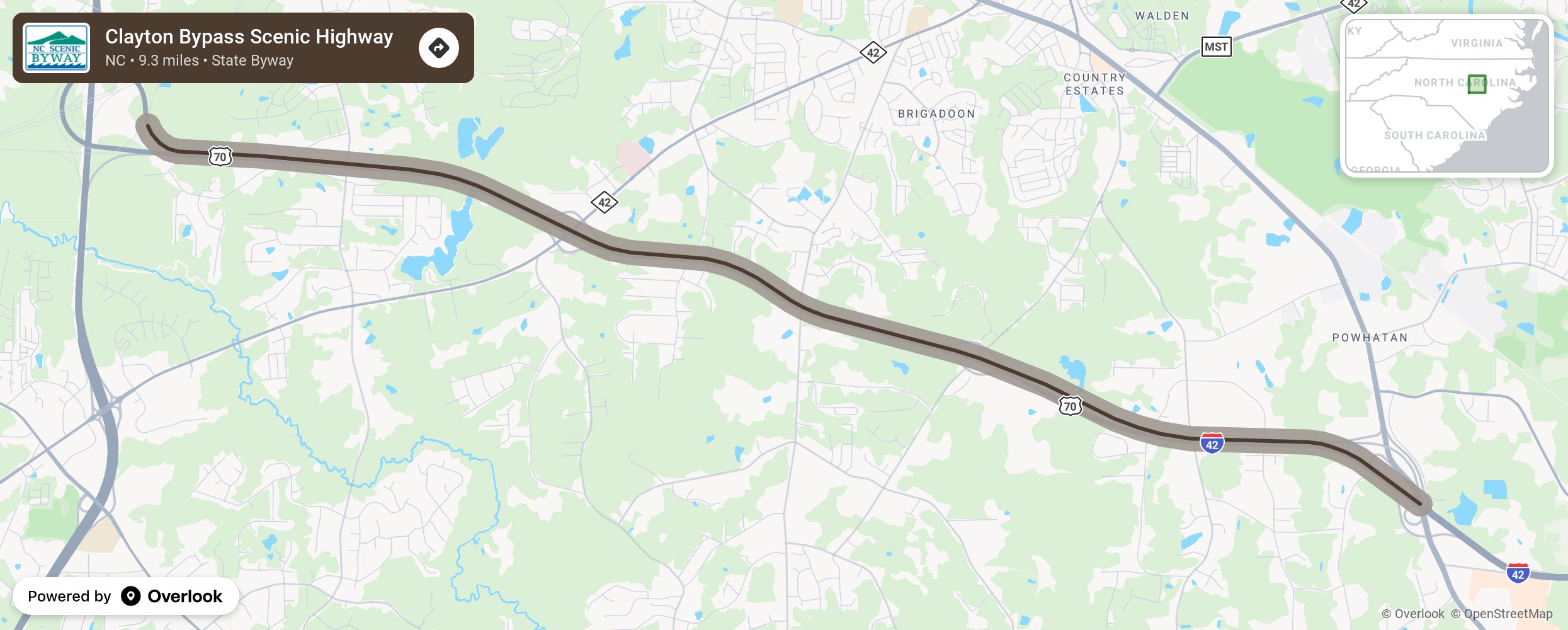 Map of Clayton Bypass Scenic Highway - scenic route