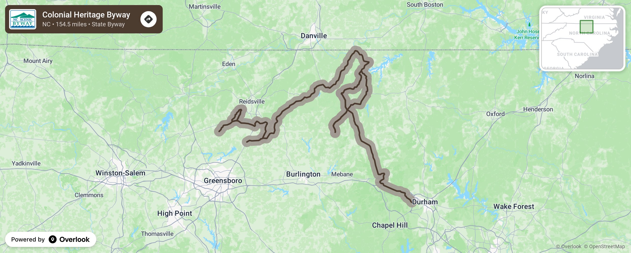 Map of Colonial Heritage Byway - scenic route