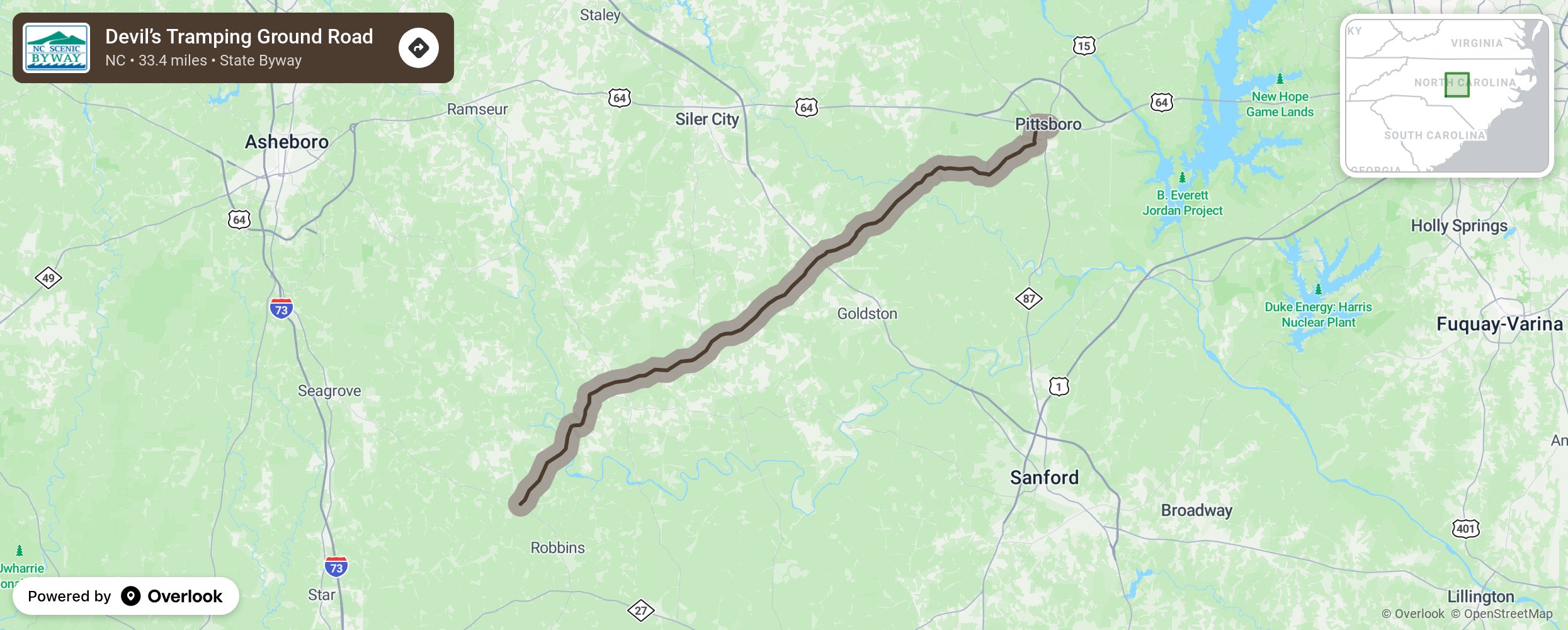 Map of Devil’s Tramping Ground Road - scenic route