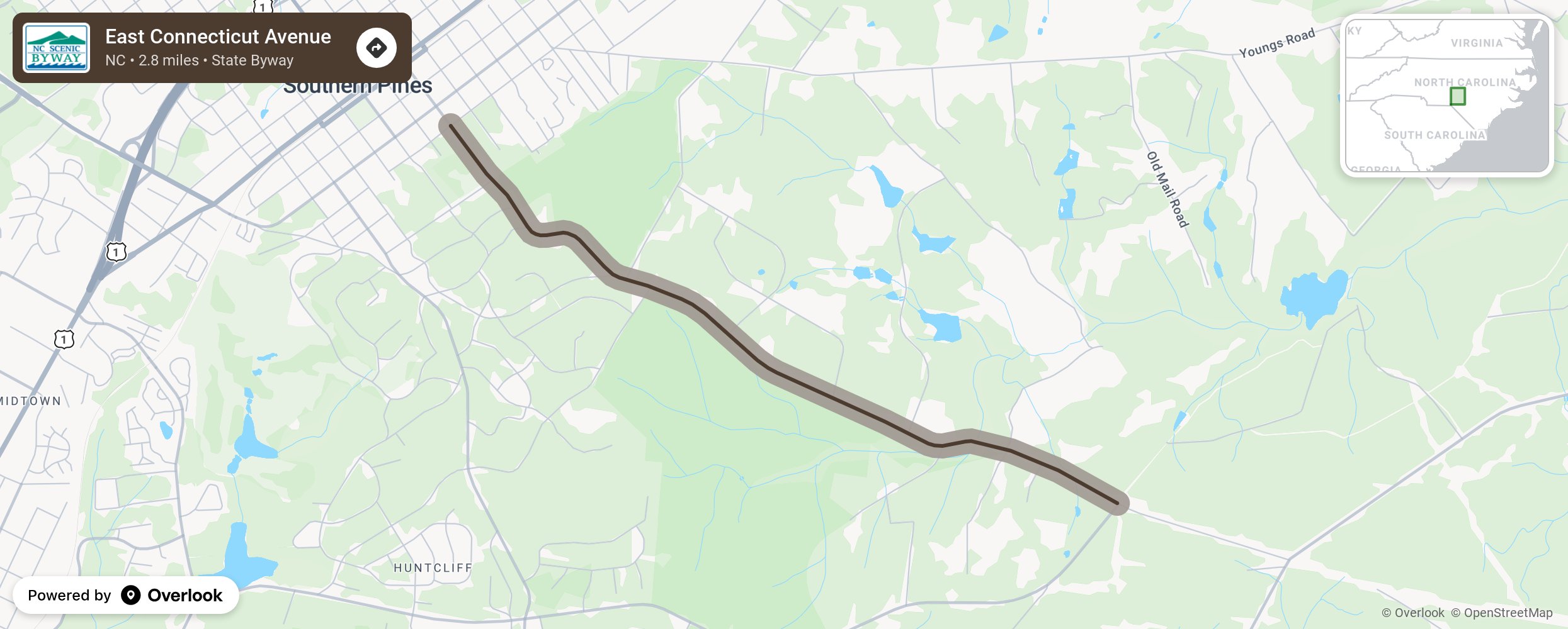 Map of East Connecticut Avenue - scenic route