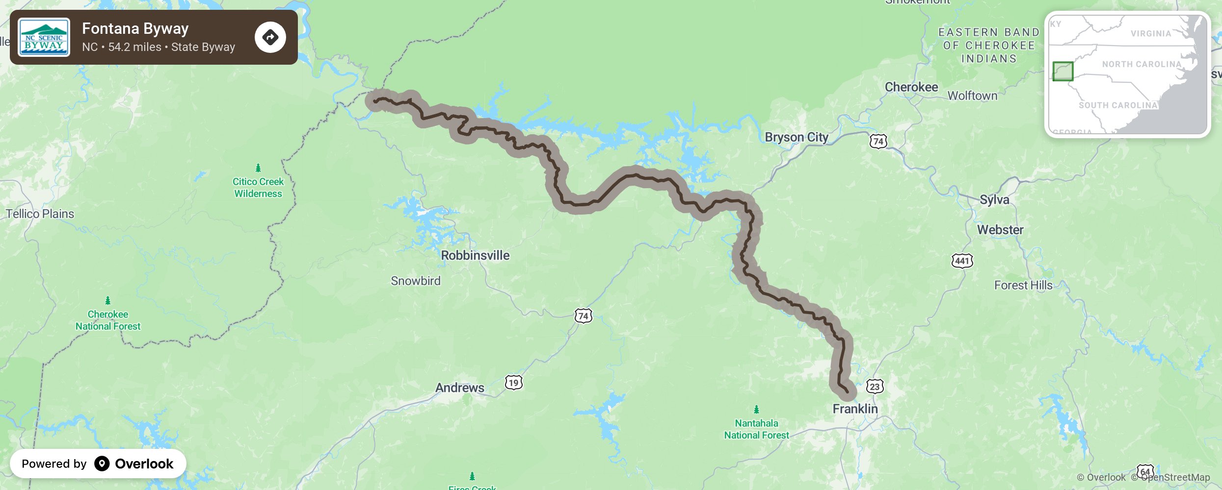 Map of Fontana Byway - scenic route