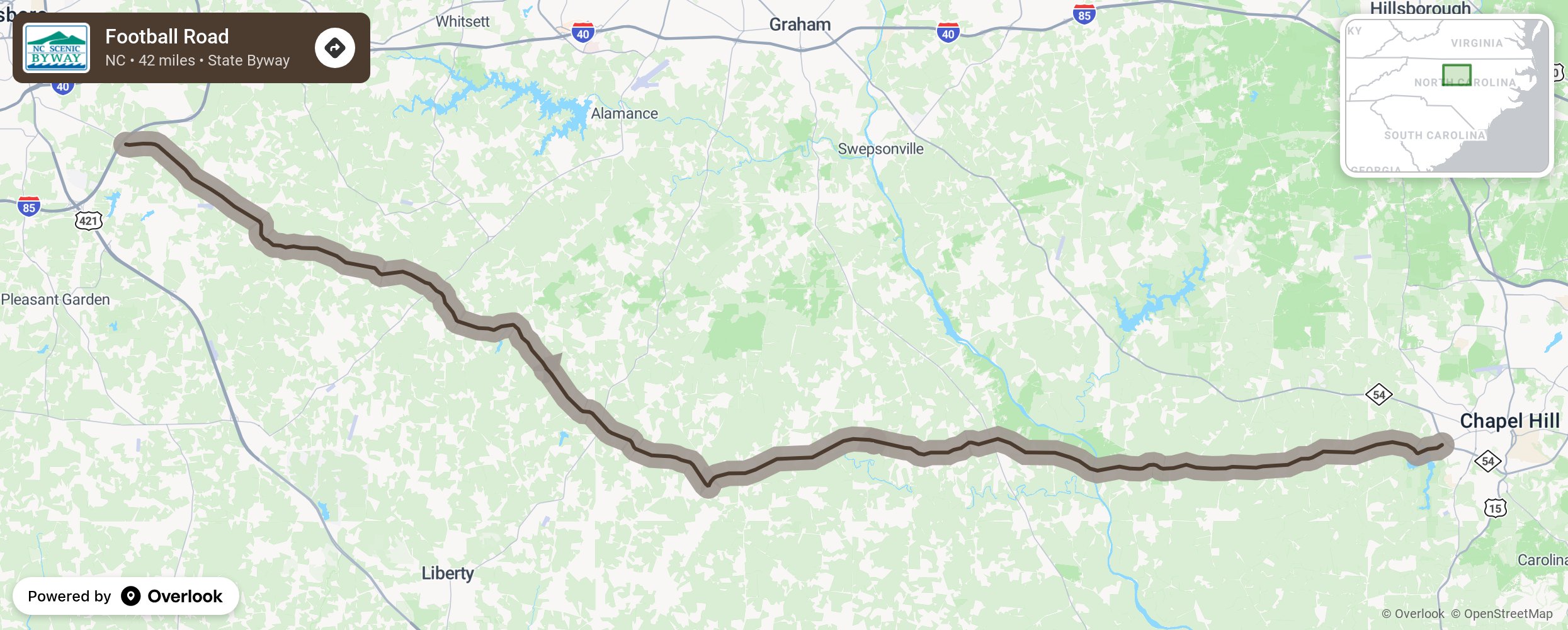 Map of Football Road - scenic route