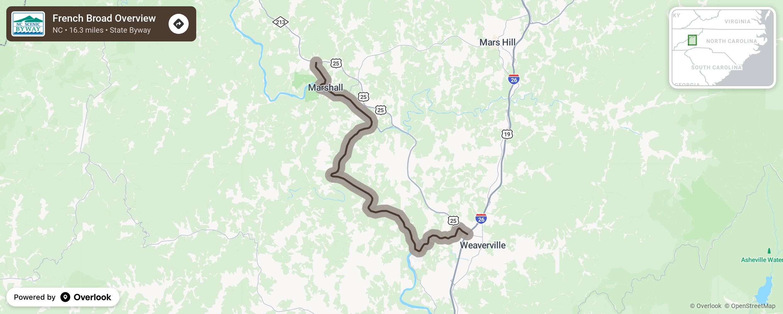 Map of French Broad Overview - scenic route