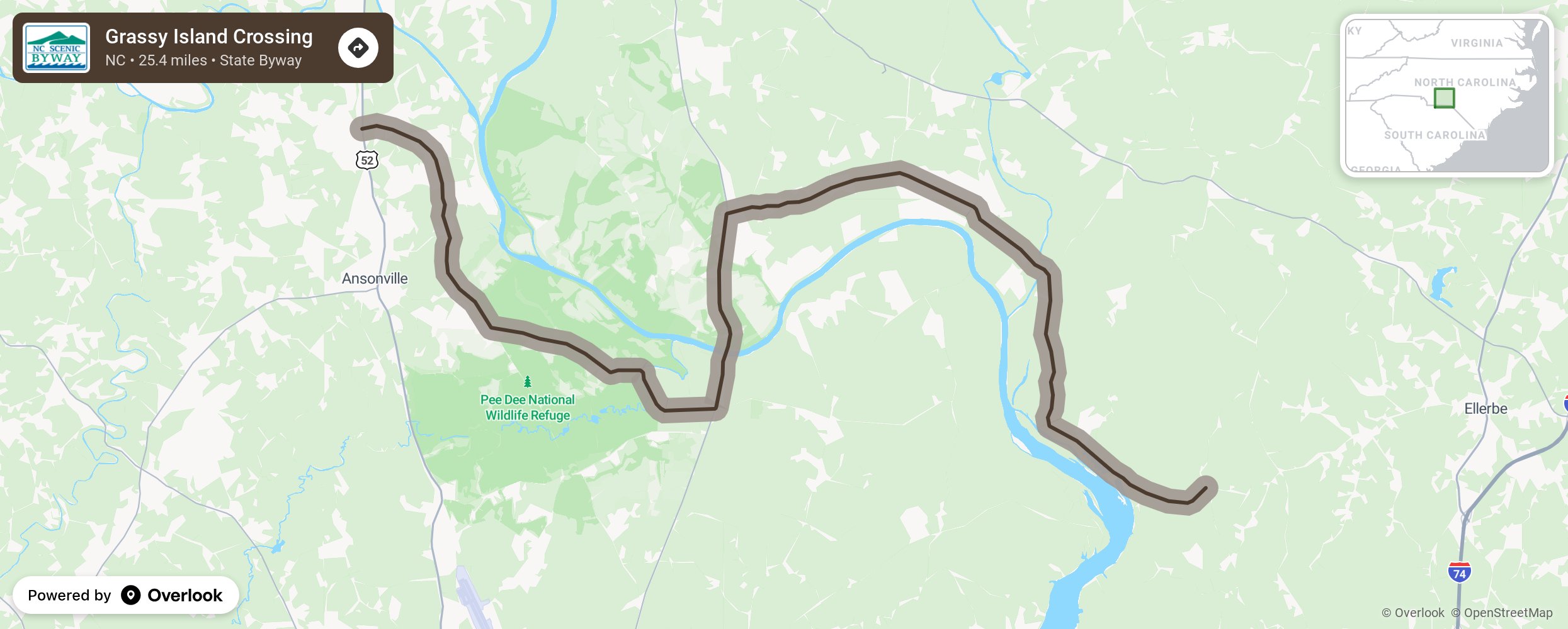 Map of Grassy Island Crossing - scenic route