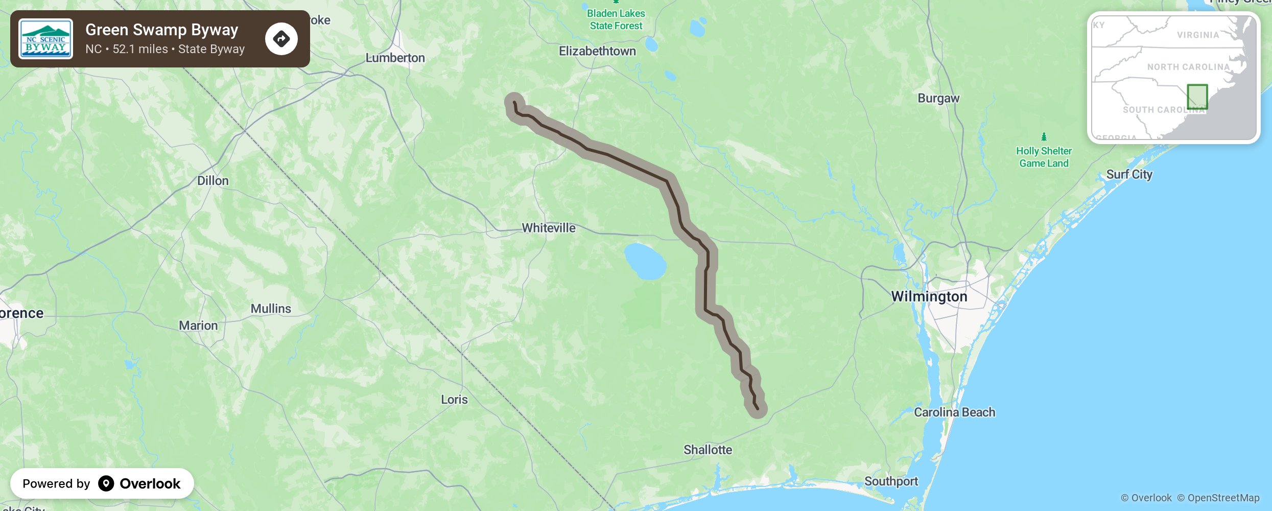 Map of Green Swamp Byway - scenic route