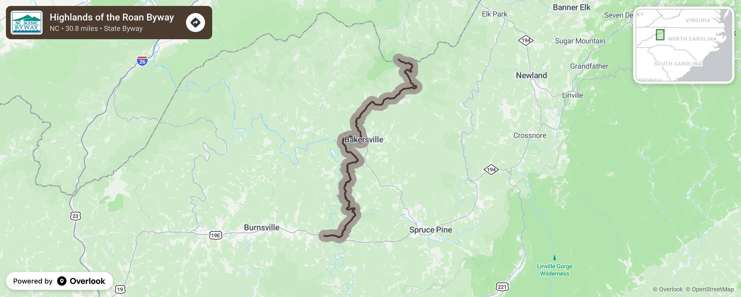 Map of Highlands of the Roan Byway - scenic route